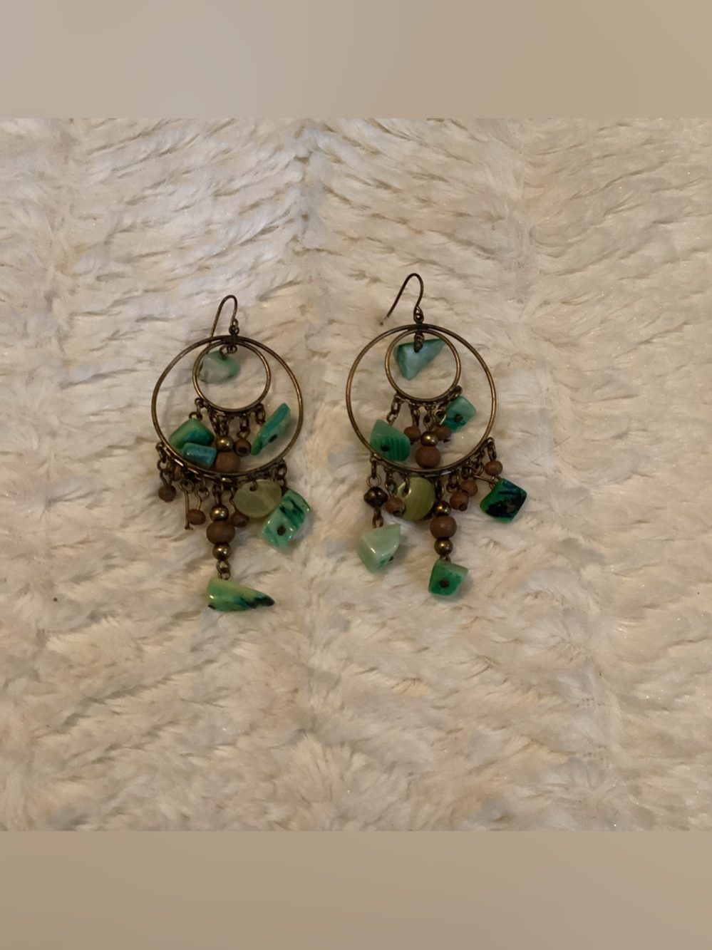 Vintage Hobo Style Dream Catcher Beaded Double O Dangle Earrings Statement
